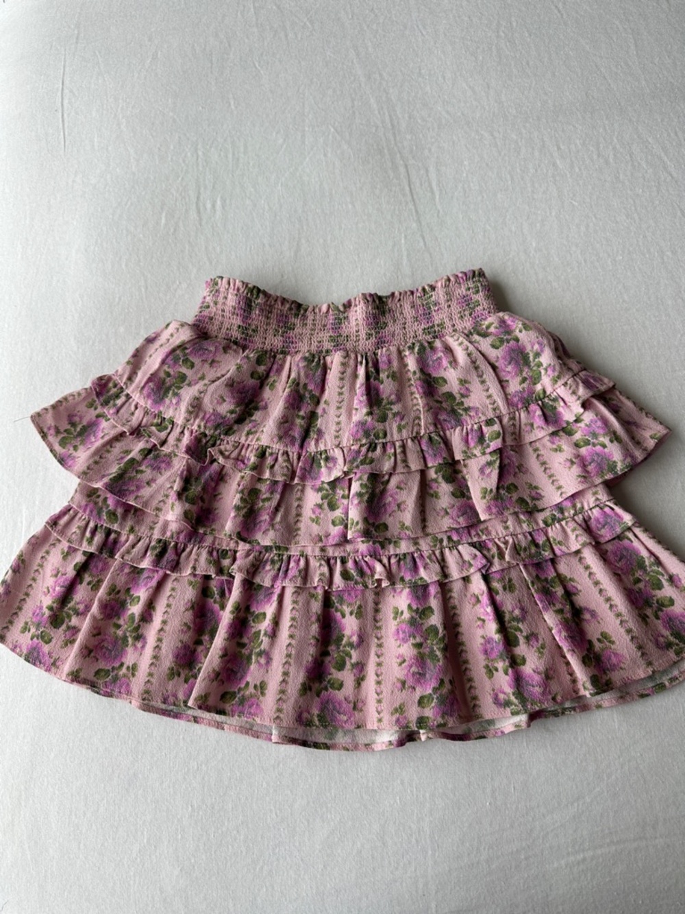 LoveShackFancy Pink Floral Ruffle Skirt